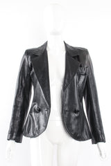 Vintage Yves Saint Laurent YSL Nipped Waist Leather Blazer on Mannequin open at Recess LA