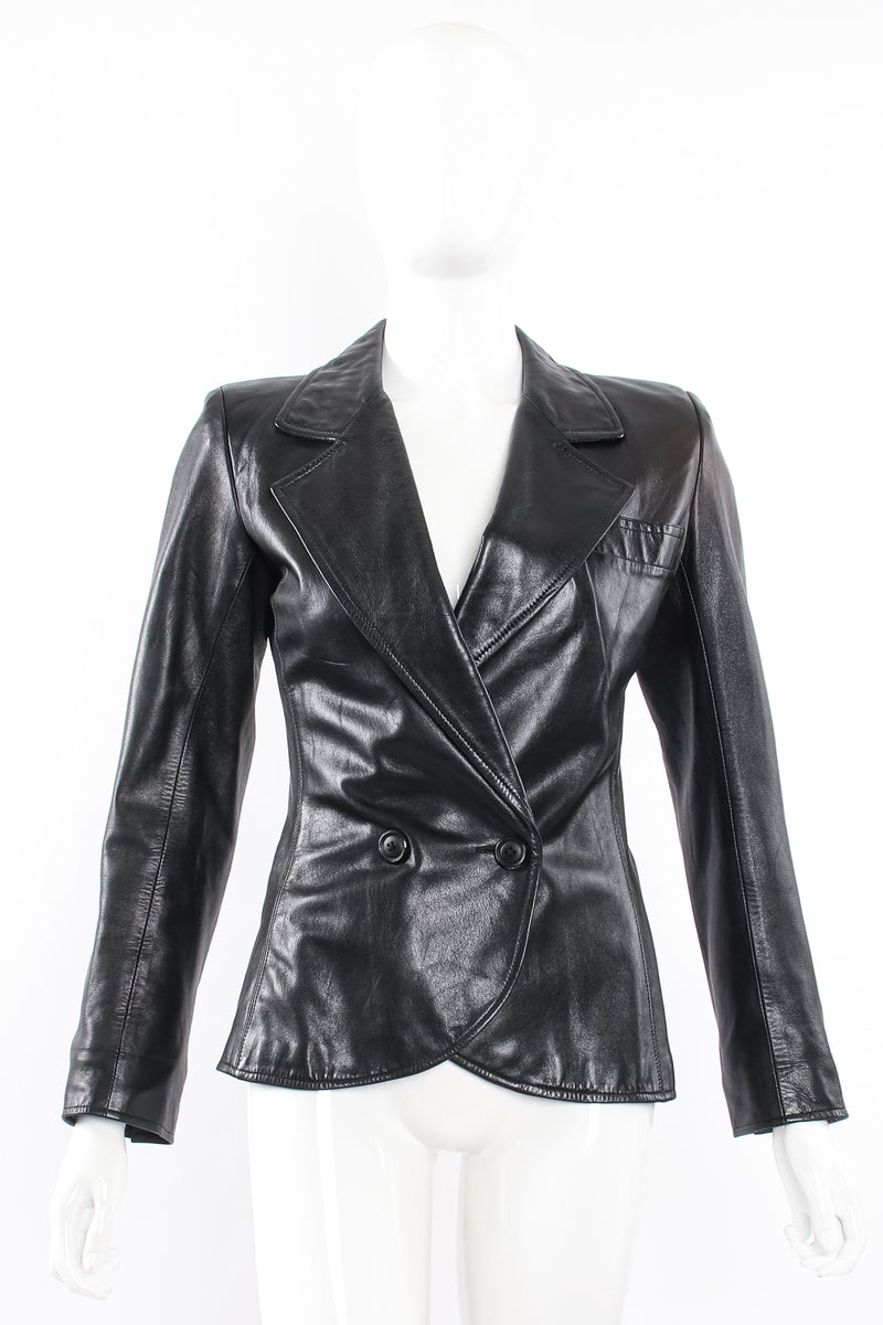 Vintage Yves Saint Laurent YSL Nipped Waist Leather Blazer on Mannequin front at Recess LA