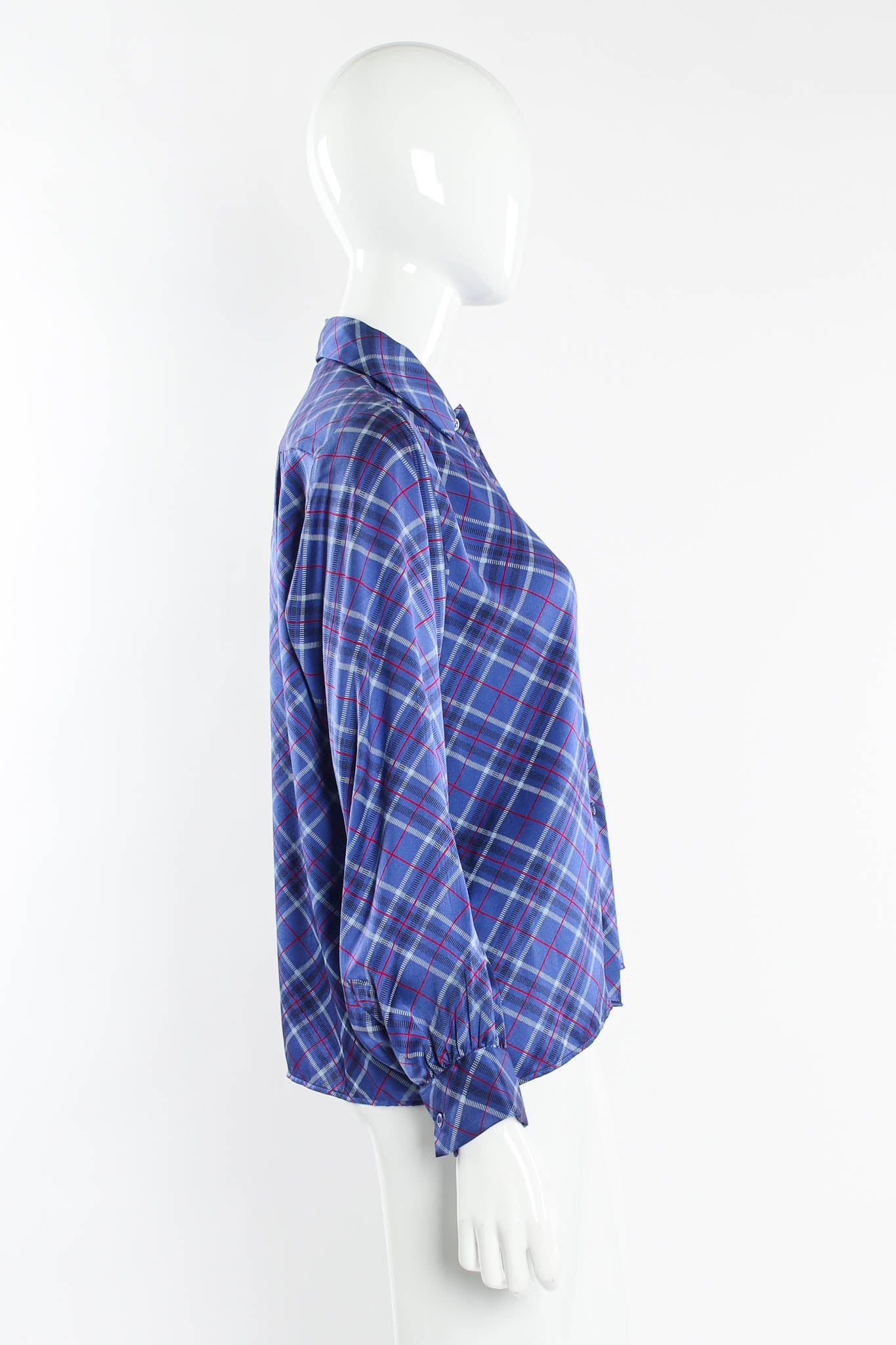 Vintage Saint Laurent Silk Plaid Print Blouse mannequin side @ Recess Los Angeles