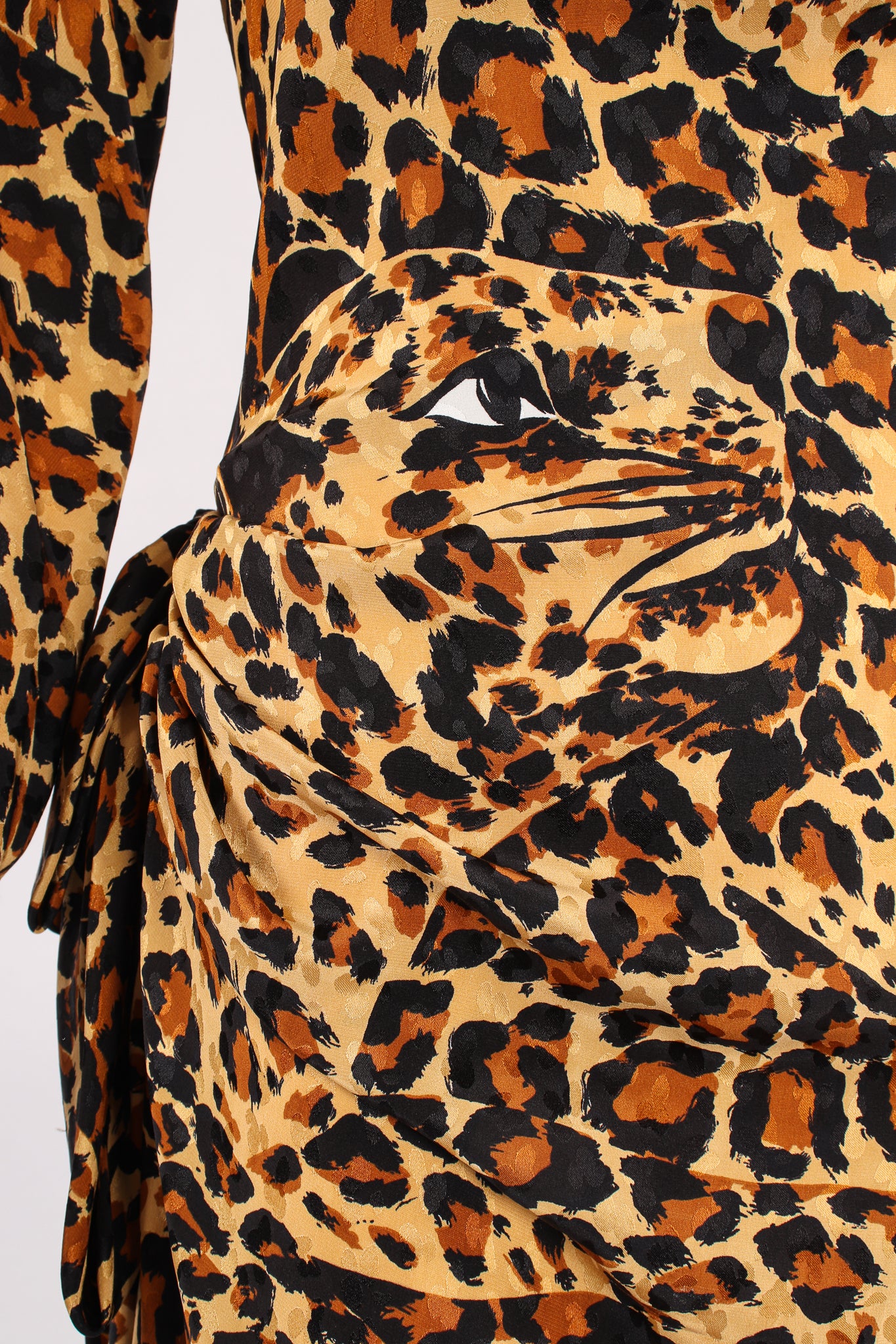 Vintage Yves Saint Laurent YSL Leopard Scarf Dress on Mannequin leopard face at Recess Los Angeles