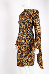 Vintage Yves Saint Laurent YSL Leopard Scarf Dress on Mannequin angle at Recess Los Angeles