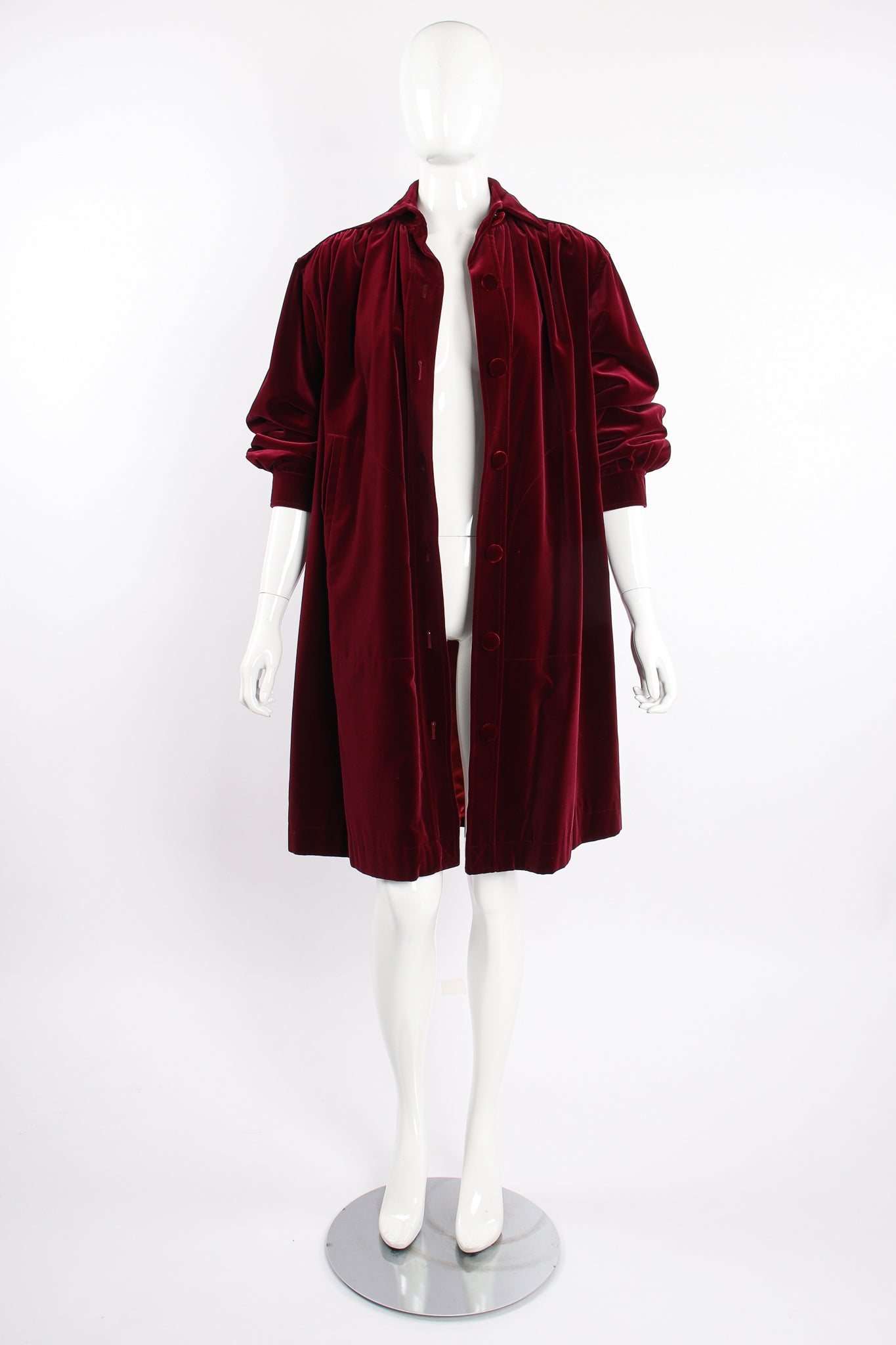 Vintage YSL Yves Saint Laurent Velvet Swing Coat on Mannequin open at Recess Los Angeles