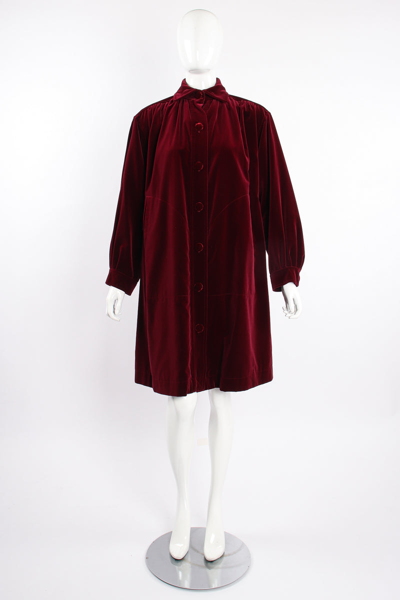 Vintage YSL Yves Saint Laurent Velvet Swing Coat on Mannequin front at Recess Los Angeles