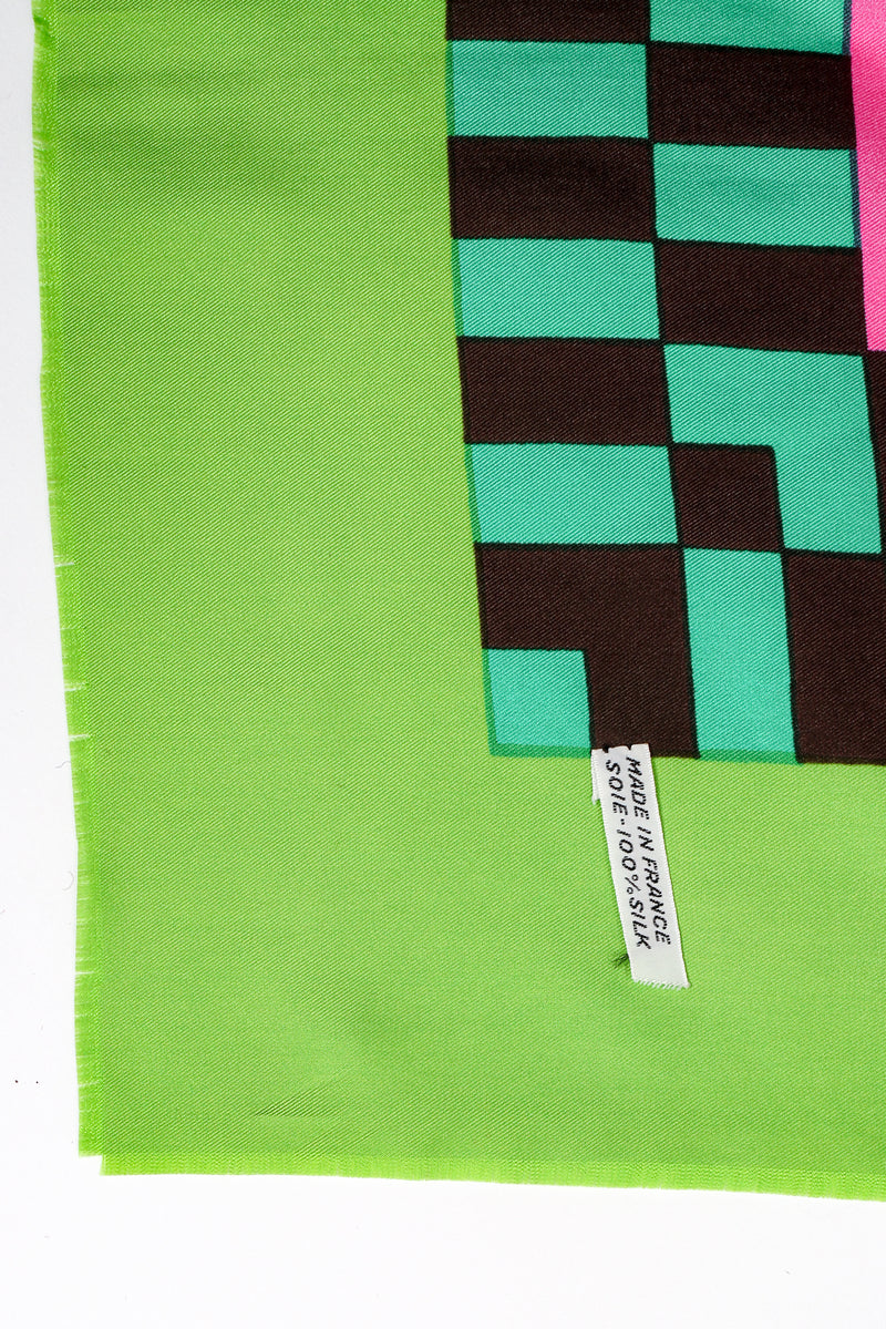 Vintage Yves Saint Laurent YSL Geometric Checkered Border Scarf label at Recess Los Angeles