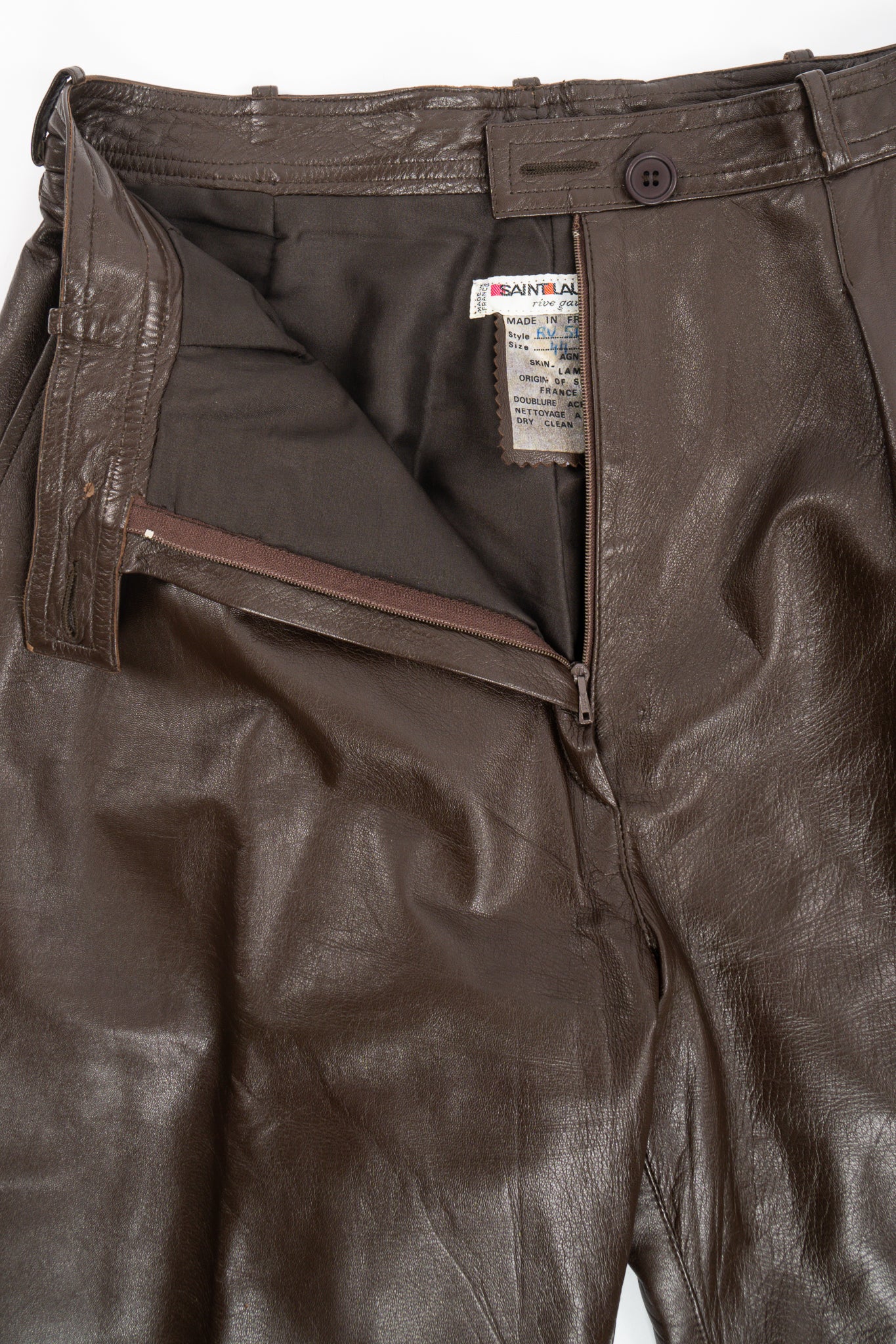 Vintage YSL Yves Saint Laurent Pleated Leather Trouser fly at Recess Los Angeles