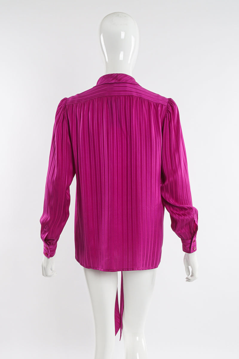 Vintage YSL Yves Saint Laurent Fuchsia Striped Chelsea Bow Blouse on Mannequin back at Recess LA