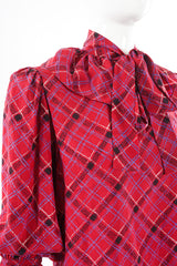 Vintage YSL Yves Saint Laurent Plaid Ruffle Bow Blouse on Mannequin crop at Recess Los Angeles