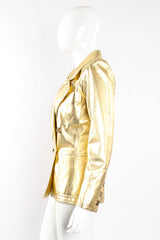 Vintage YSL Yves Saint Laurent Gold Leather Lamé Jacket on Mannequin side at Recess Los Angeles