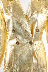 Vintage YSL Yves Saint Laurent Gold Leather Lamé Jacket on Mannequin waist at Recess Los Angeles