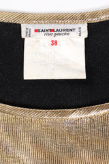 Vintage Yves Saint Laurent YSL Metallic Gold Lamé Jewel Neck Blouse label @ Recess LA