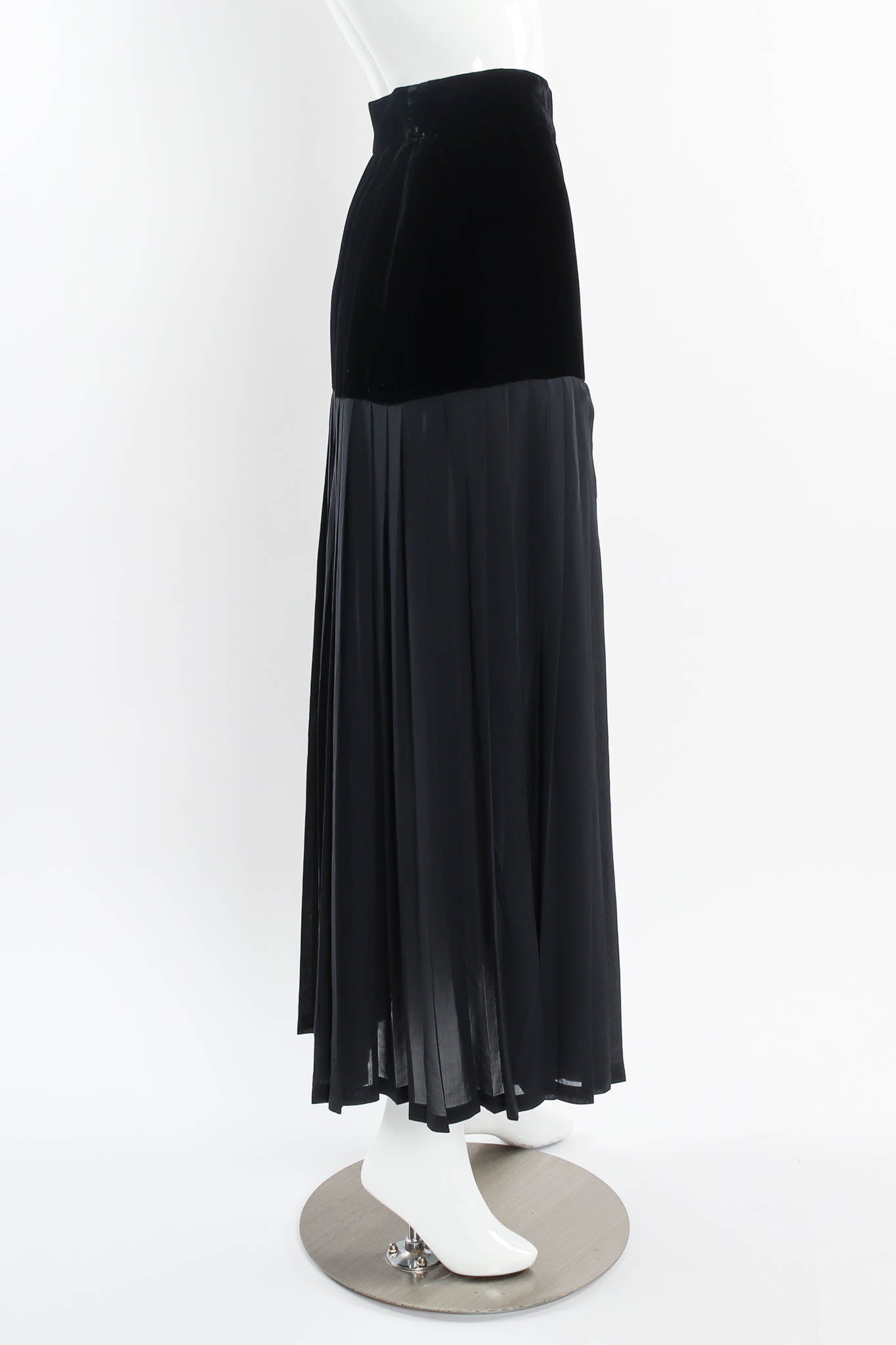 Vintage Yves Saint Laurent Silk Velvet Pleated Skirt mannequin side @ Recess Los Angeles