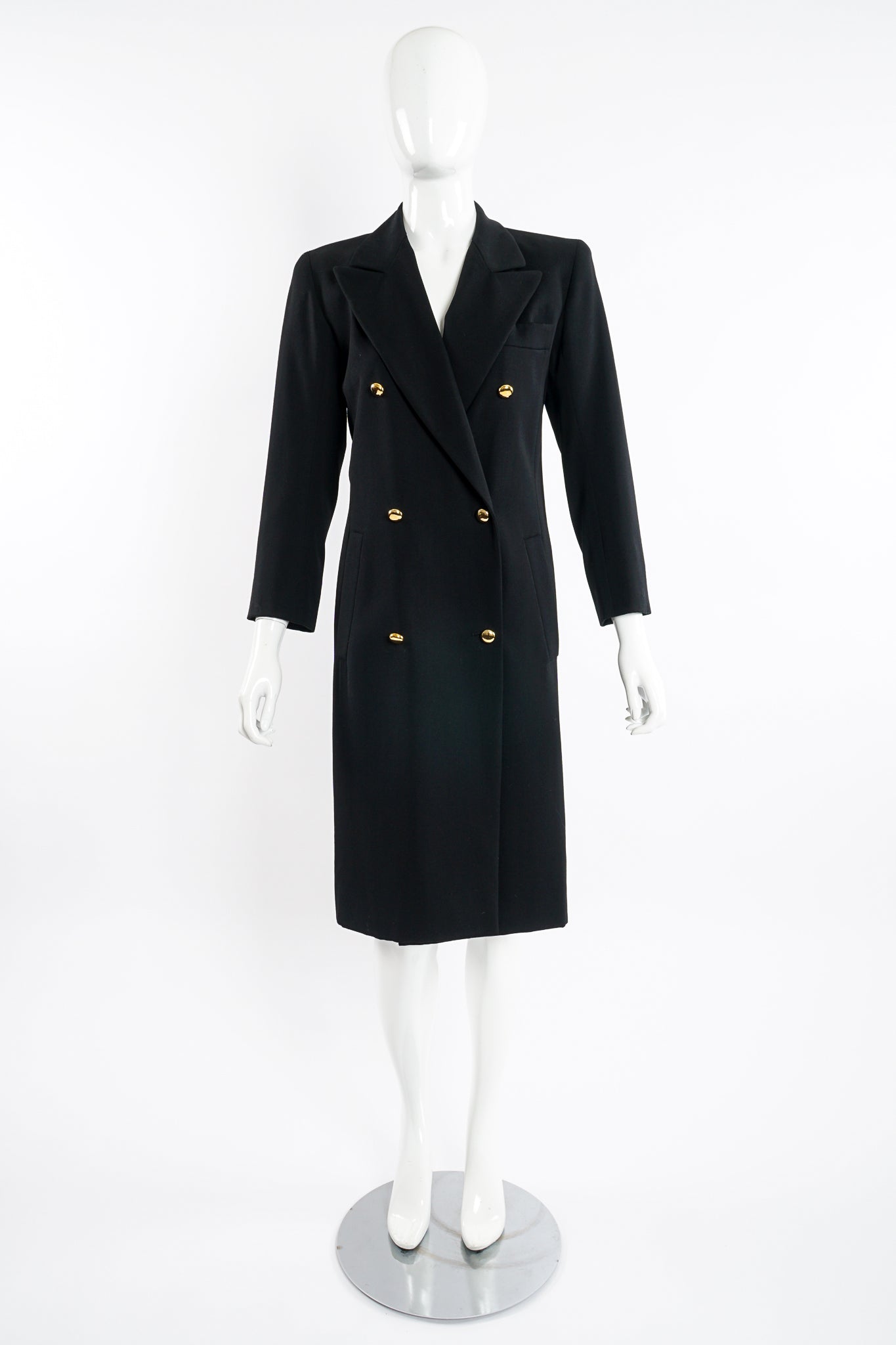 Vintage YSL Yves Saint Laurent Double Breasted Coat on Mannequin front at Recess Los Angeles