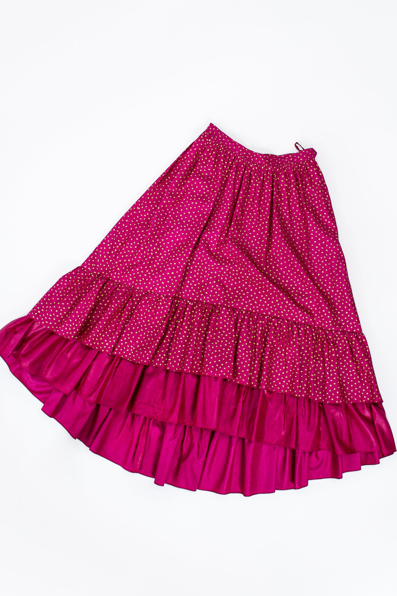 Vintage YSL Yves Saint Laurent Tiered Ruffle Hem Lamé Dot Skirt flat @ Recess LA