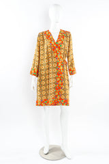 Vintage Yves Saint Laurent Fleur Jeweled Print Wrap Dress mannequin front @ Recess LA