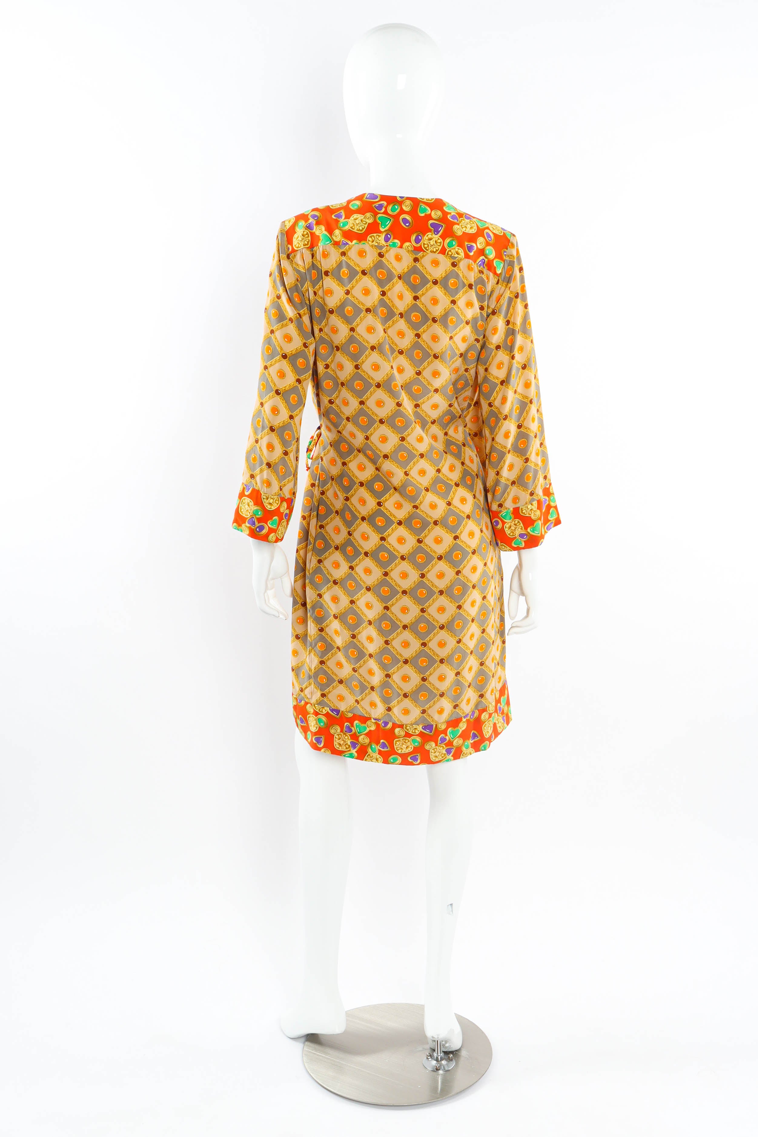 Vintage Yves Saint Laurent Fleur Jeweled Print Wrap Dress mannequin back @ Recess LA