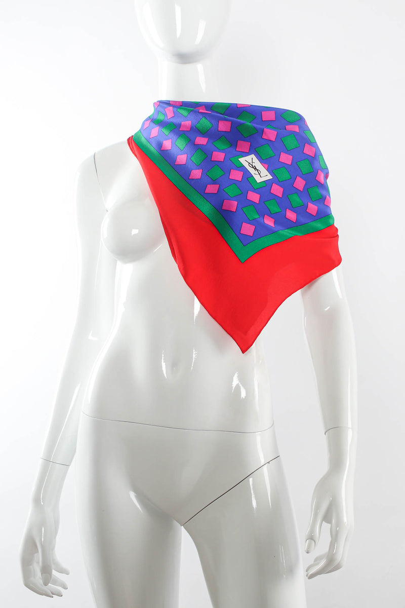 Vintage Yves Saint Laurent Silk Geo Shapes Scarf mannequin spread front @ Recess Los Angeles