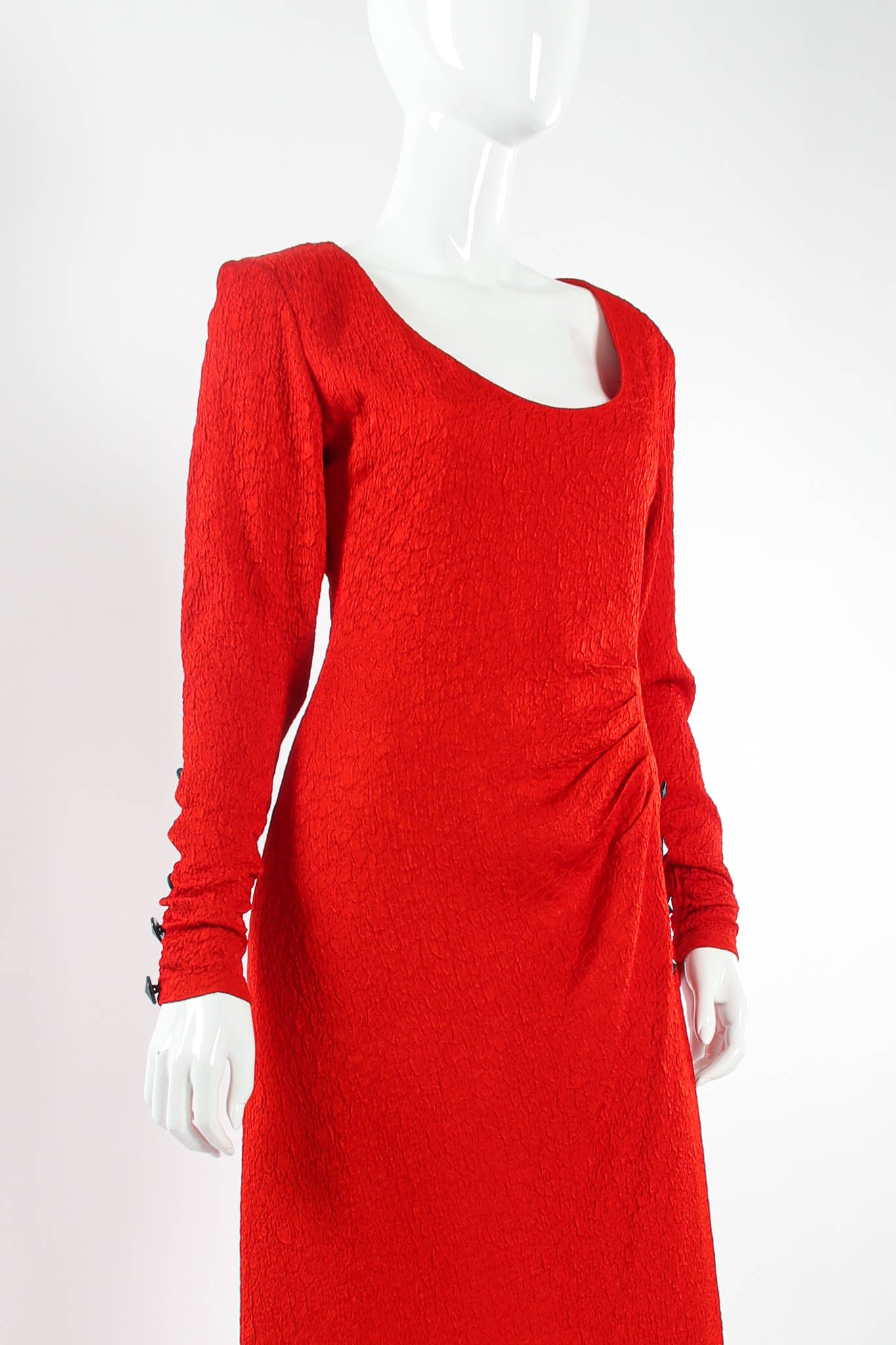 Vintage Yves Saint Laurent 1990s Plissé Crinkle Dress mannequin top close @ Recess LA