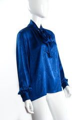 Vintage Yves Saint Laurent YSL Jacquard Snake Silk Bow Blouse on mannequin angle at Recess LA