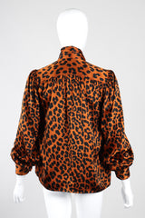 Recess Los Angeles Vintage Yves Saint Laurent Silk Animal Leopard Blouson Sleeves Button Cuff Long Neck Tie 