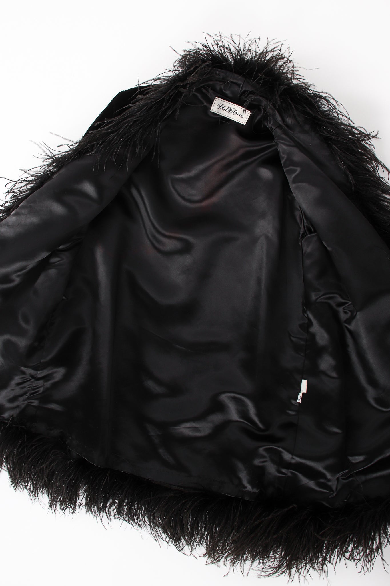 Vintage Saks Fifth Ave Velvet Ostrich Feather Swing Coat lining at Recess LA