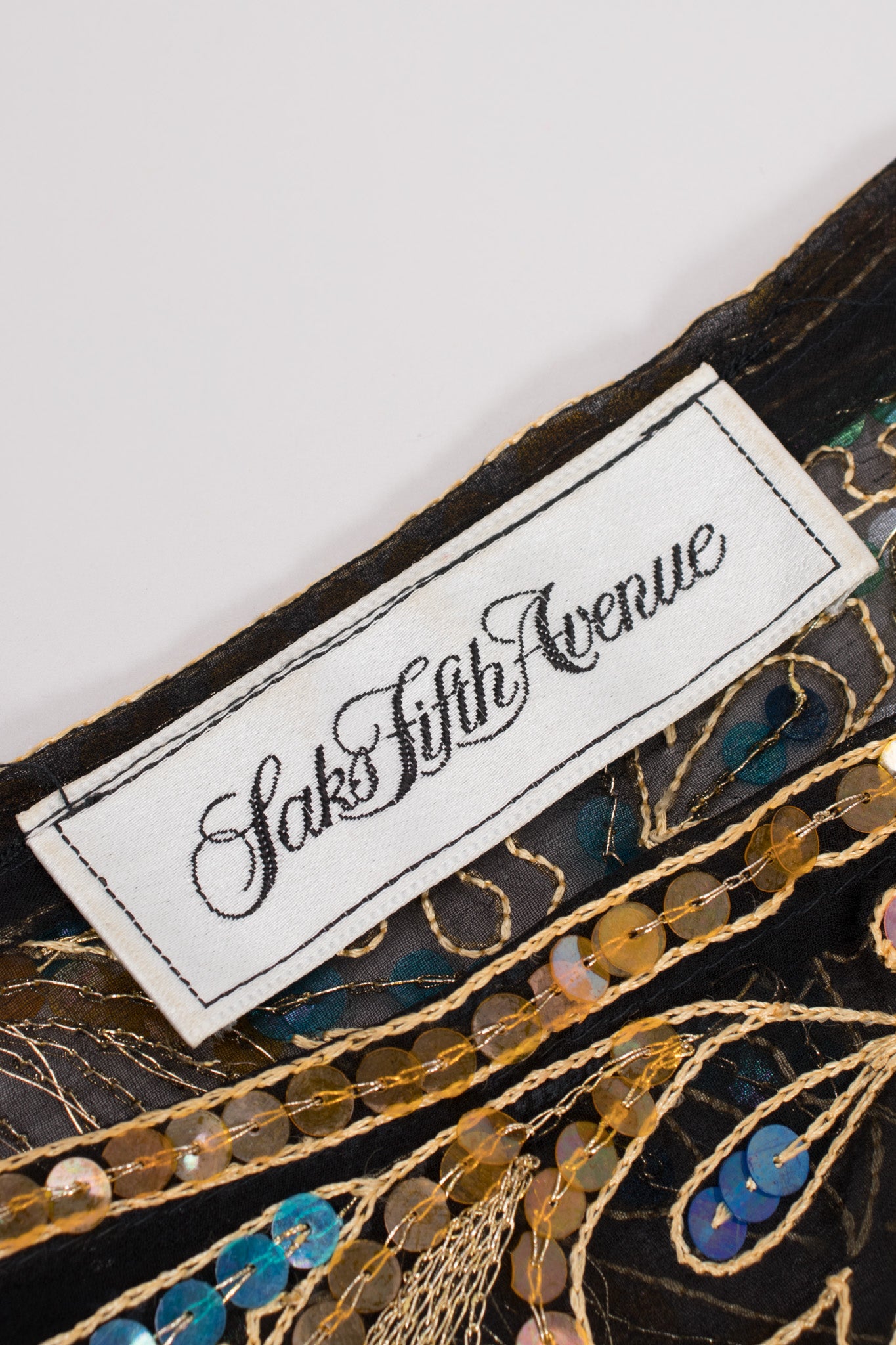 Saks Fifth Ave Vintage Sheer Sequin Chiffon Box Butterfly Top