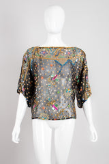 Saks Fifth Ave Vintage Sheer Sequin Chiffon Box Butterfly Top