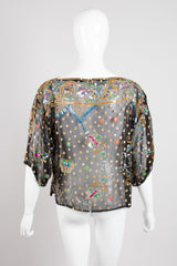 Saks Fifth Ave Vintage Sheer Sequin Chiffon Box Butterfly Top