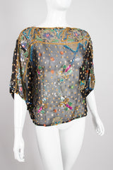 Saks Fifth Ave Vintage Sheer Sequin Chiffon Box Butterfly Top