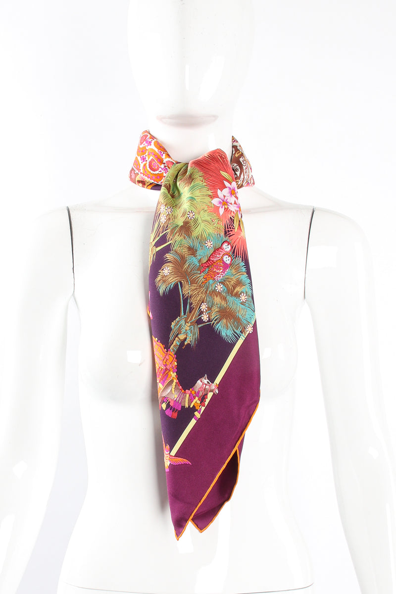 Vintage Salvatore Ferragamo Medina Camel Parade Silk Scarf on Mannequin at Recess Los Angeles