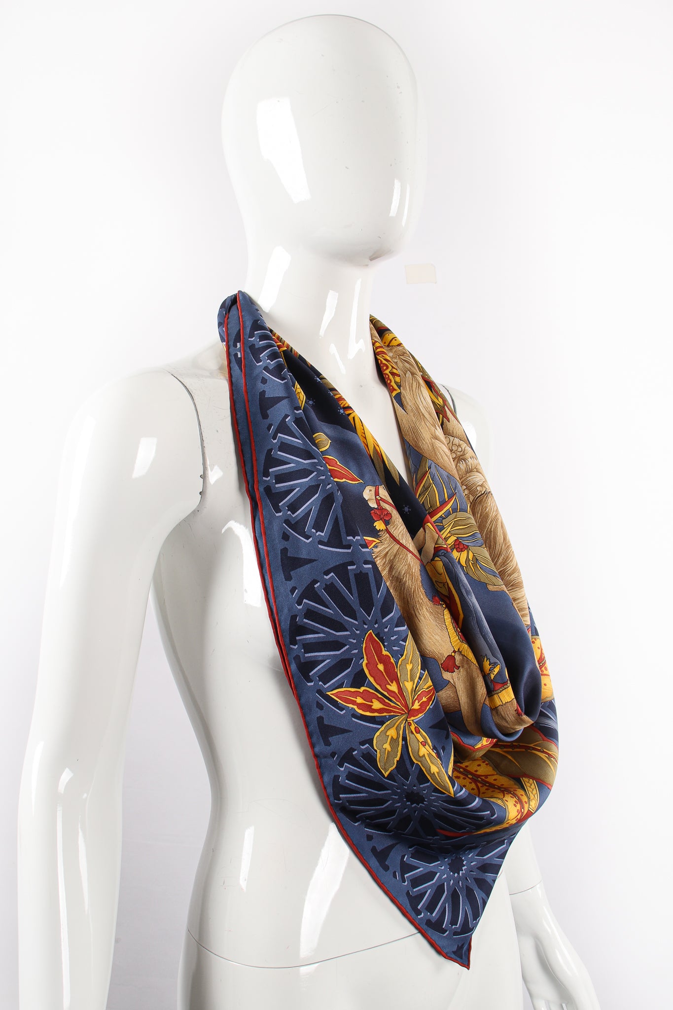 Vintage Salvatore Ferragamo Thousand And One Nights Silk Scarf on Mannequin at Recess Los Angeles