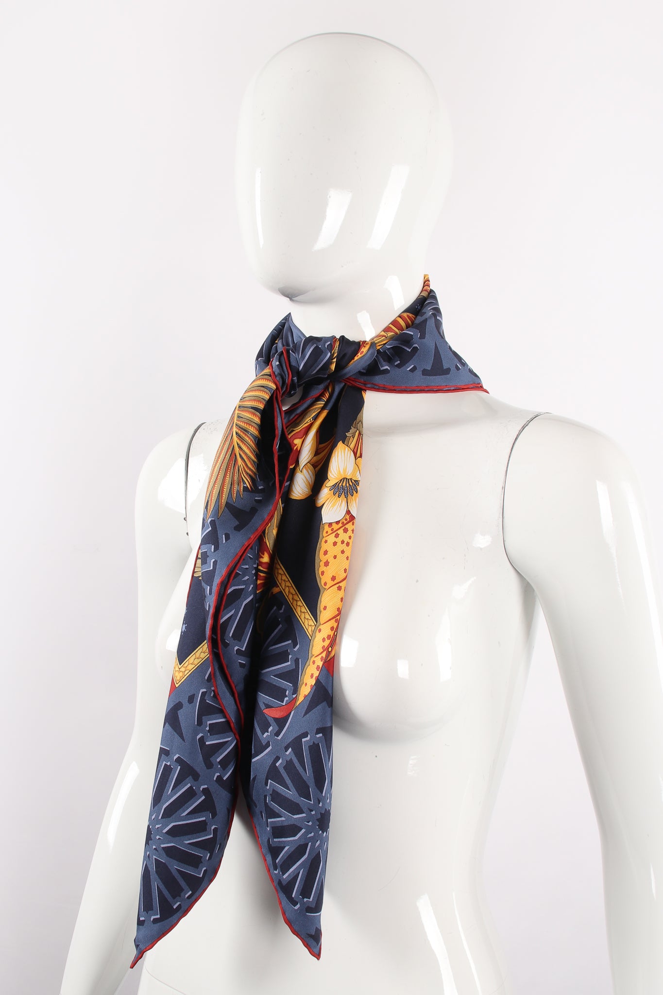 Vintage Salvatore Ferragamo Thousand And One Nights Silk Scarf on Mannequin at Recess Los Angeles