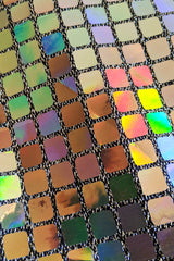 Vintage Scaasi Boutique Holographic Tile Disco Dress creases and spot at Recess LA