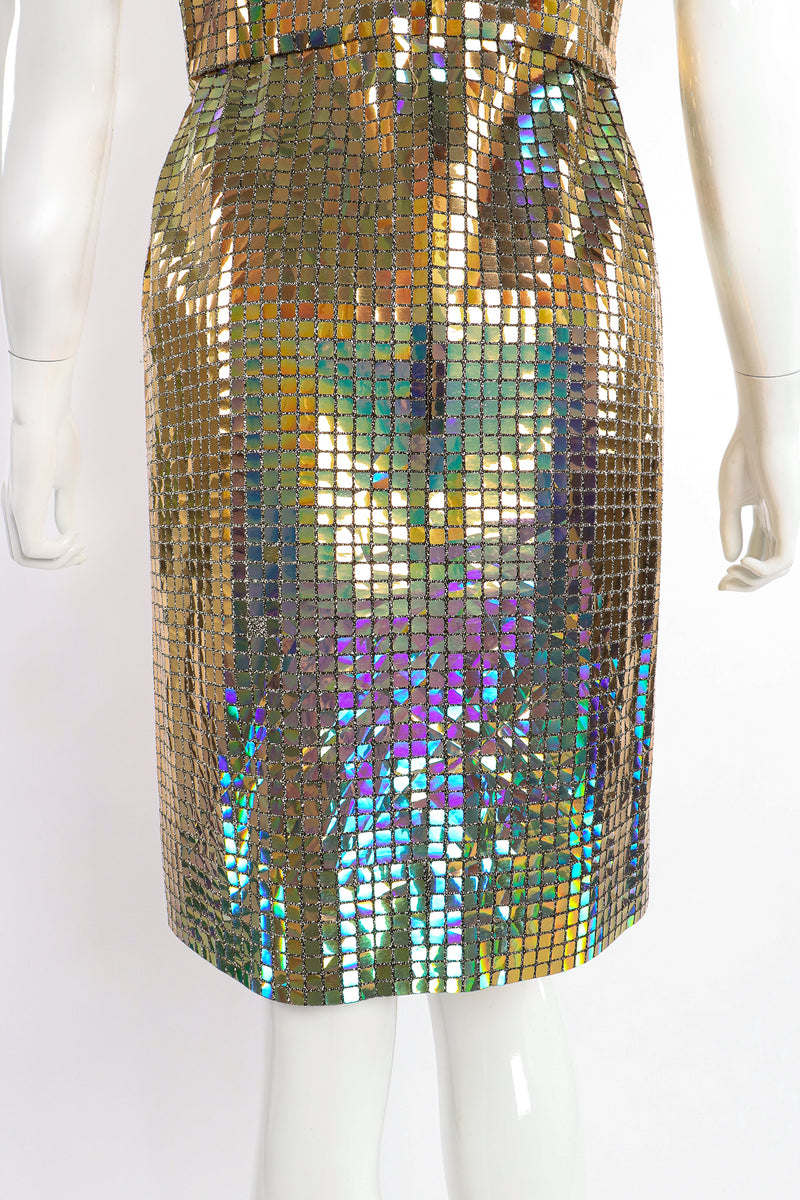 Vintage Scaasi Boutique Holographic Tile Disco Dress on Mannequin back skirt at Recess Los Angeles