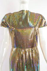 Vintage Scaasi Boutique Holographic Tile Disco Dress on Mannequin front crop at Recess Los Angeles