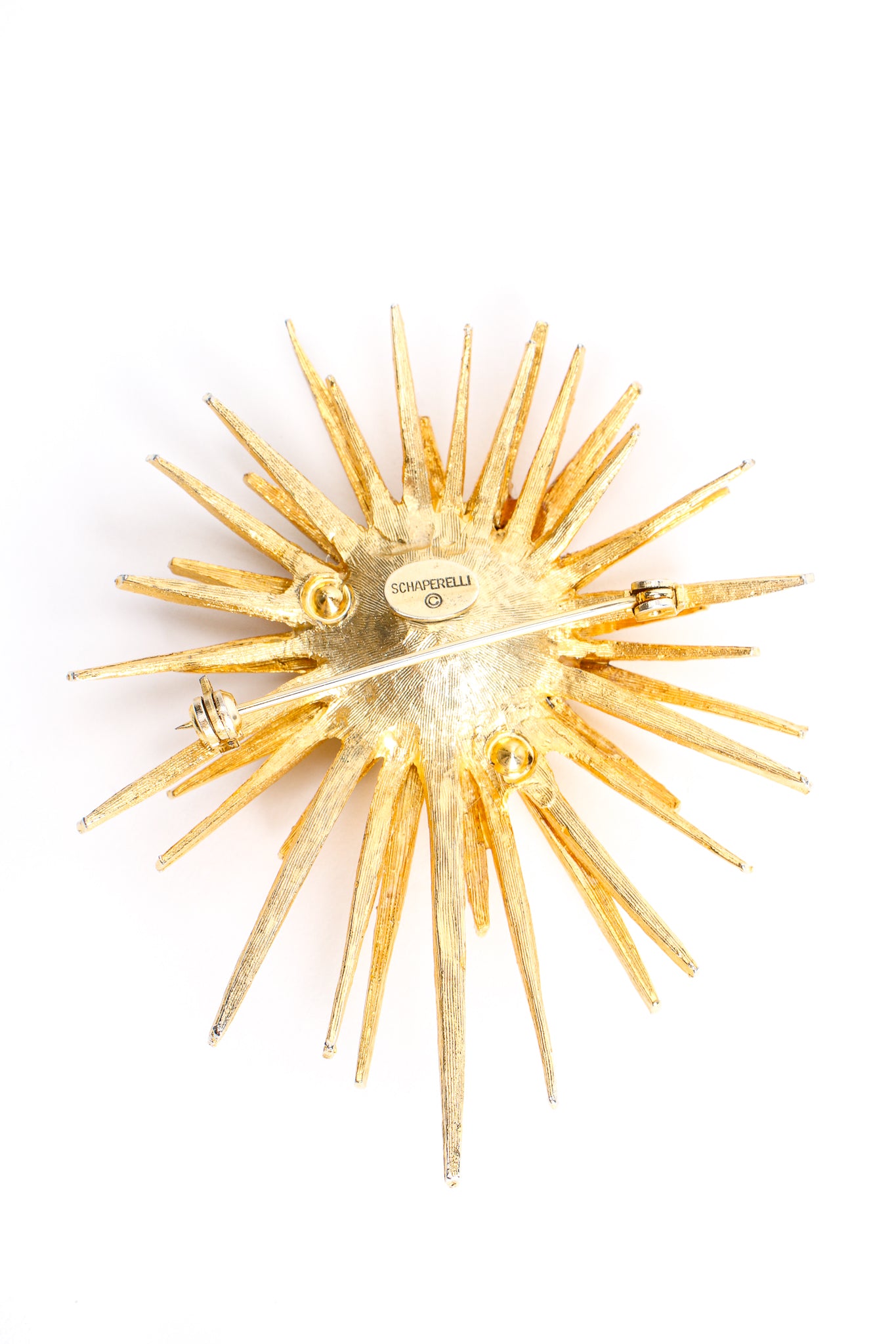 Vintage Schiaparelli Schaperelli Reproduction Burst Brooch backside at Recess Los Angeles