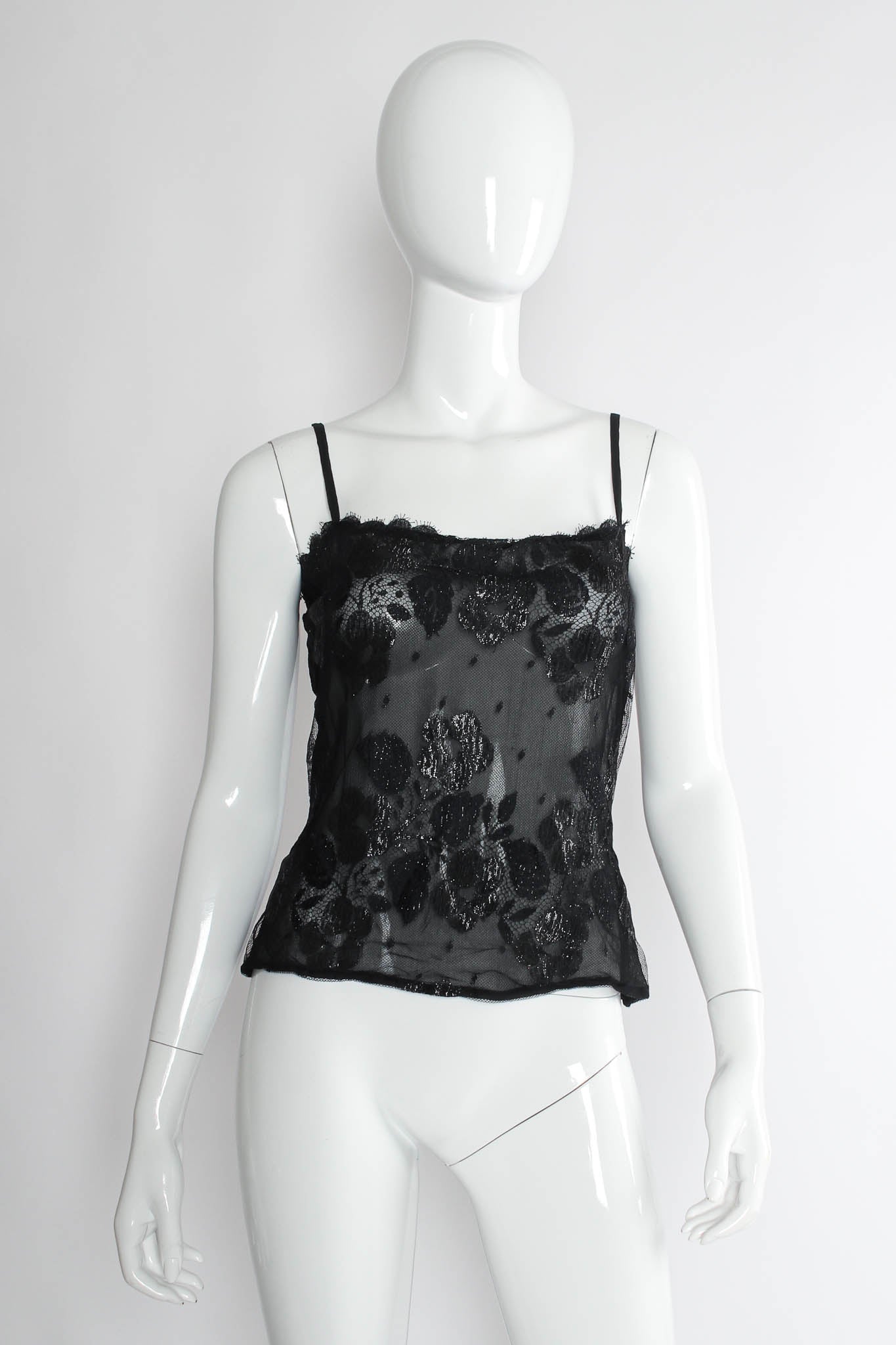 Vintage Jean Louis Scherrer Floral Lace Top & Skirt Set mannequin top front @ Recess Los Angeles