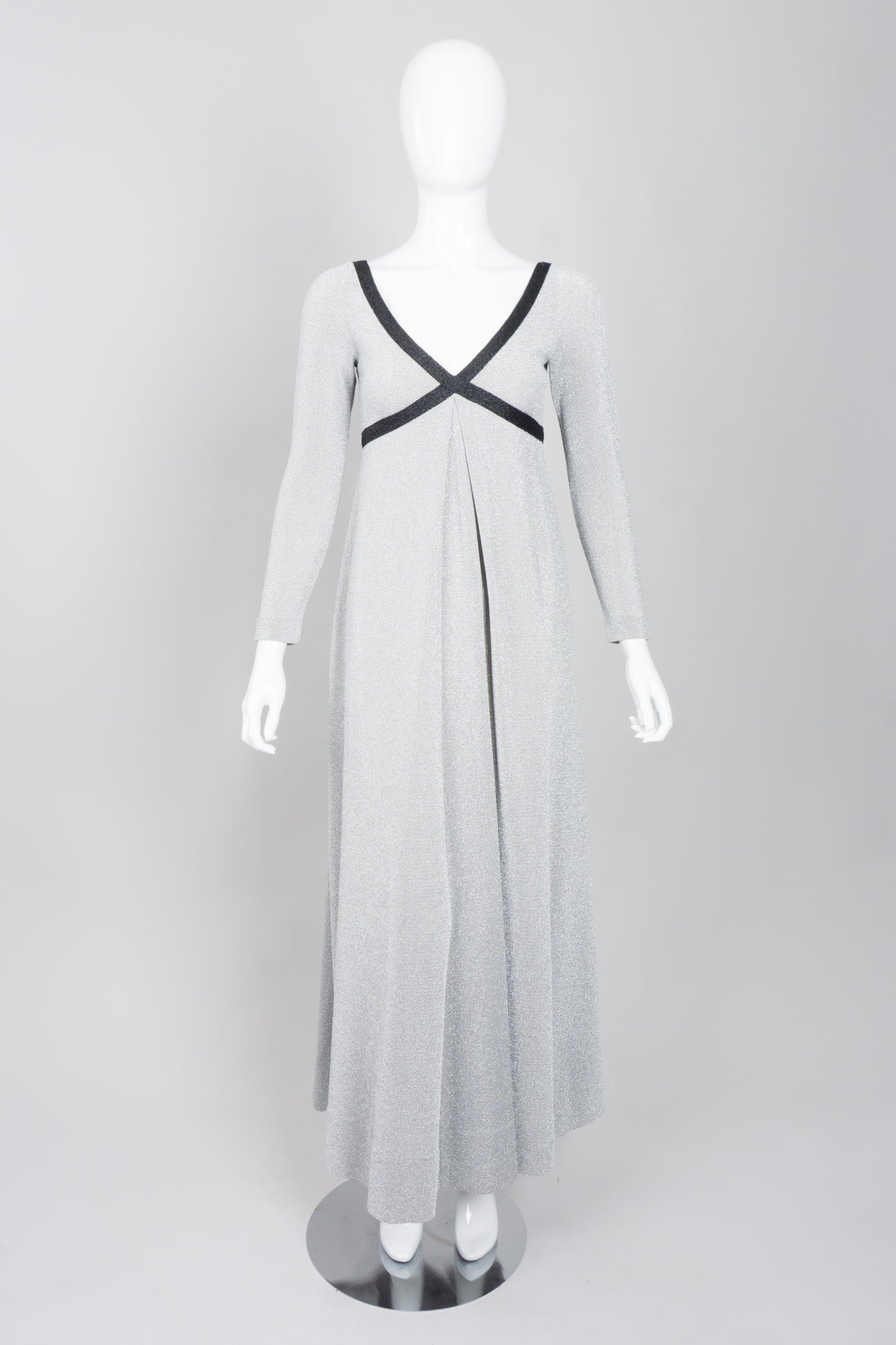 Rudi Gernreich Metallic Lamé Cross My Heart Empire Waist Dress