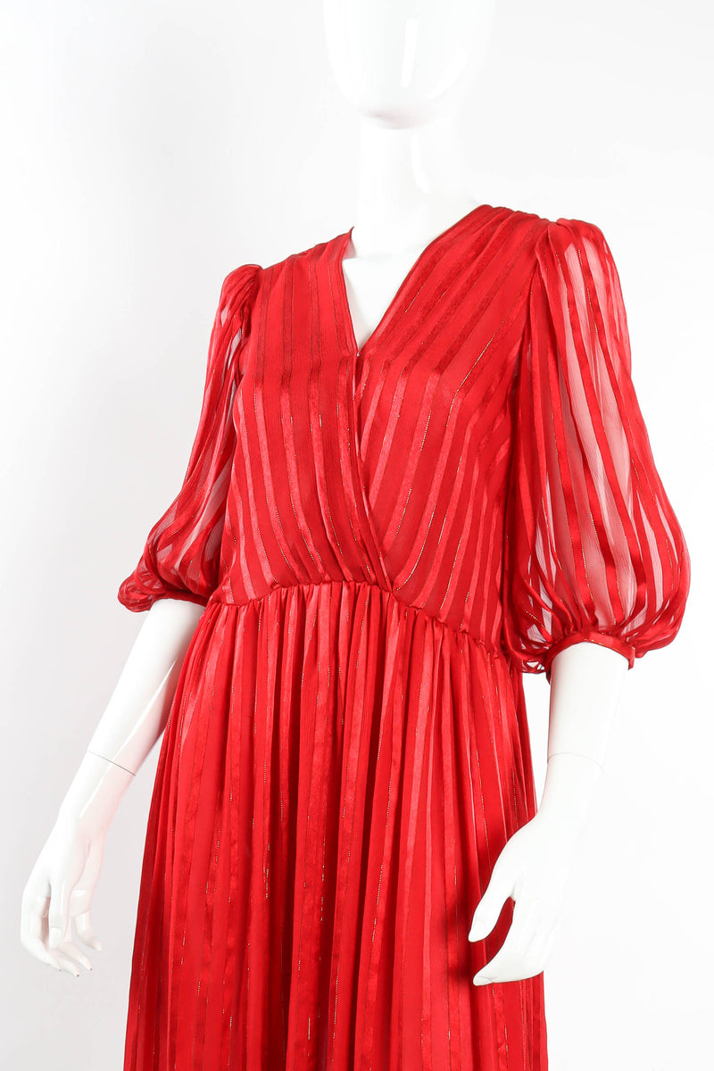 Vintage Soo Yung Lee Silk Column Stripe Maxi Dress mannequin front close @ Recess LA