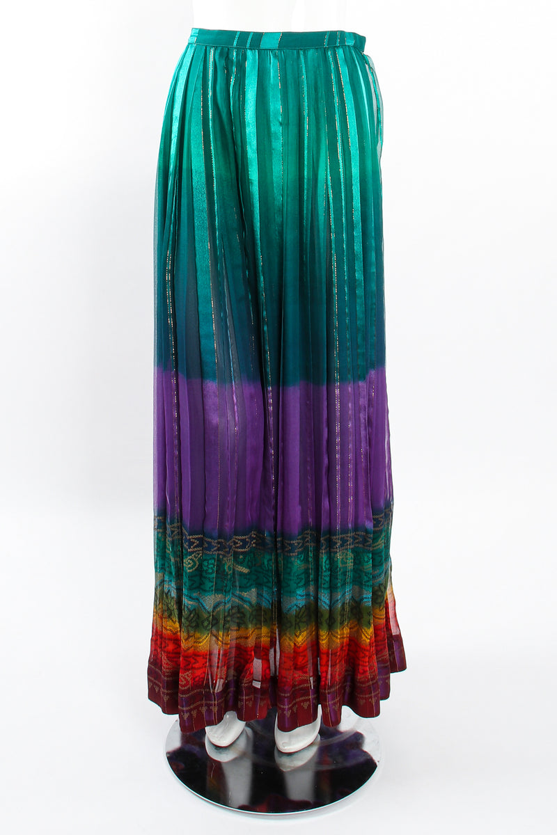 Vintage Soo Yung Lee Rainbow Ombré Blouse & Skirt Set on mannequin skirt front clipped at Recess