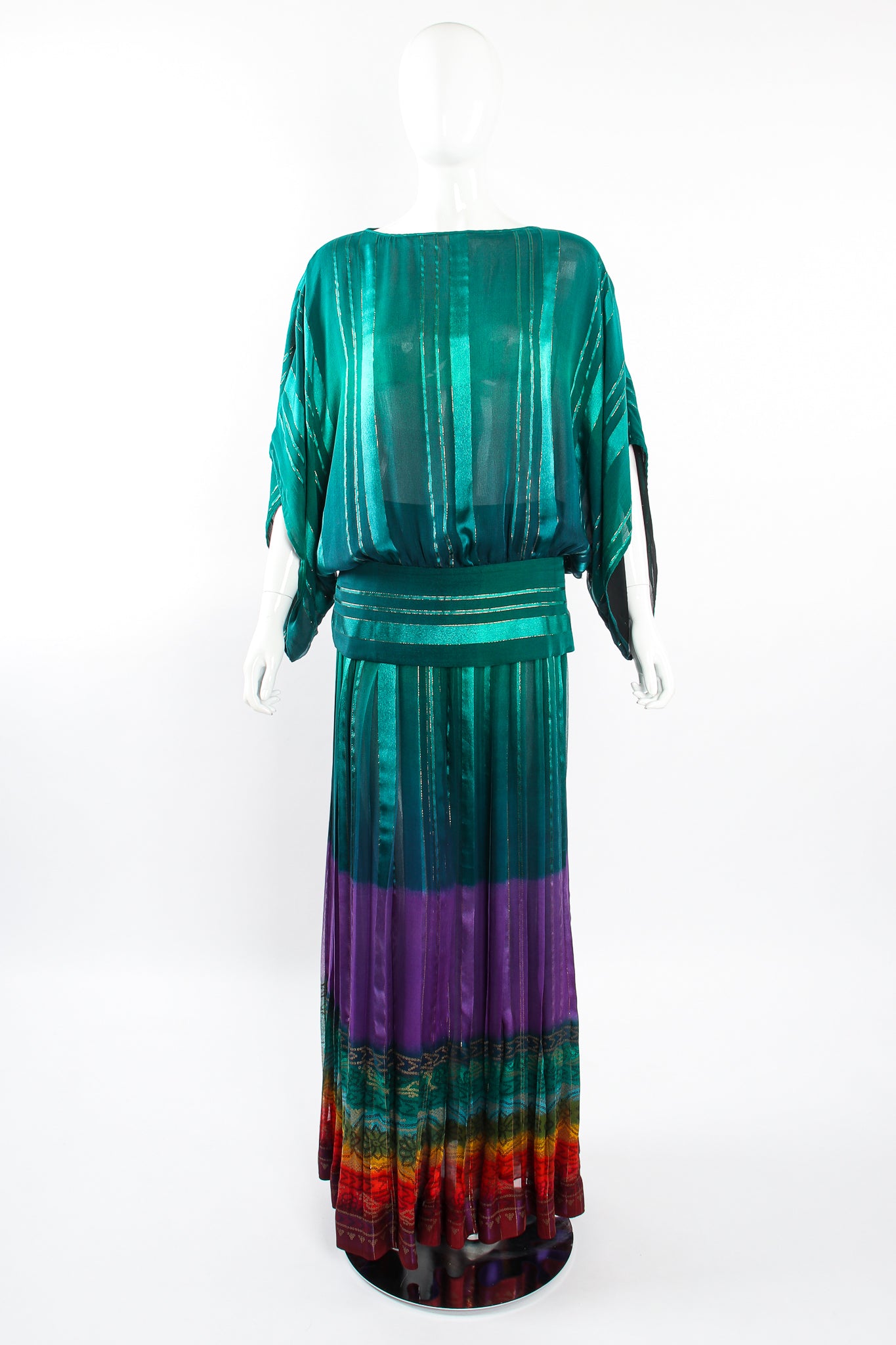 Vintage Soo Yung Lee Rainbow Ombré Chiffon Blouse & Skirt Set on Mannequin front at Recess LA