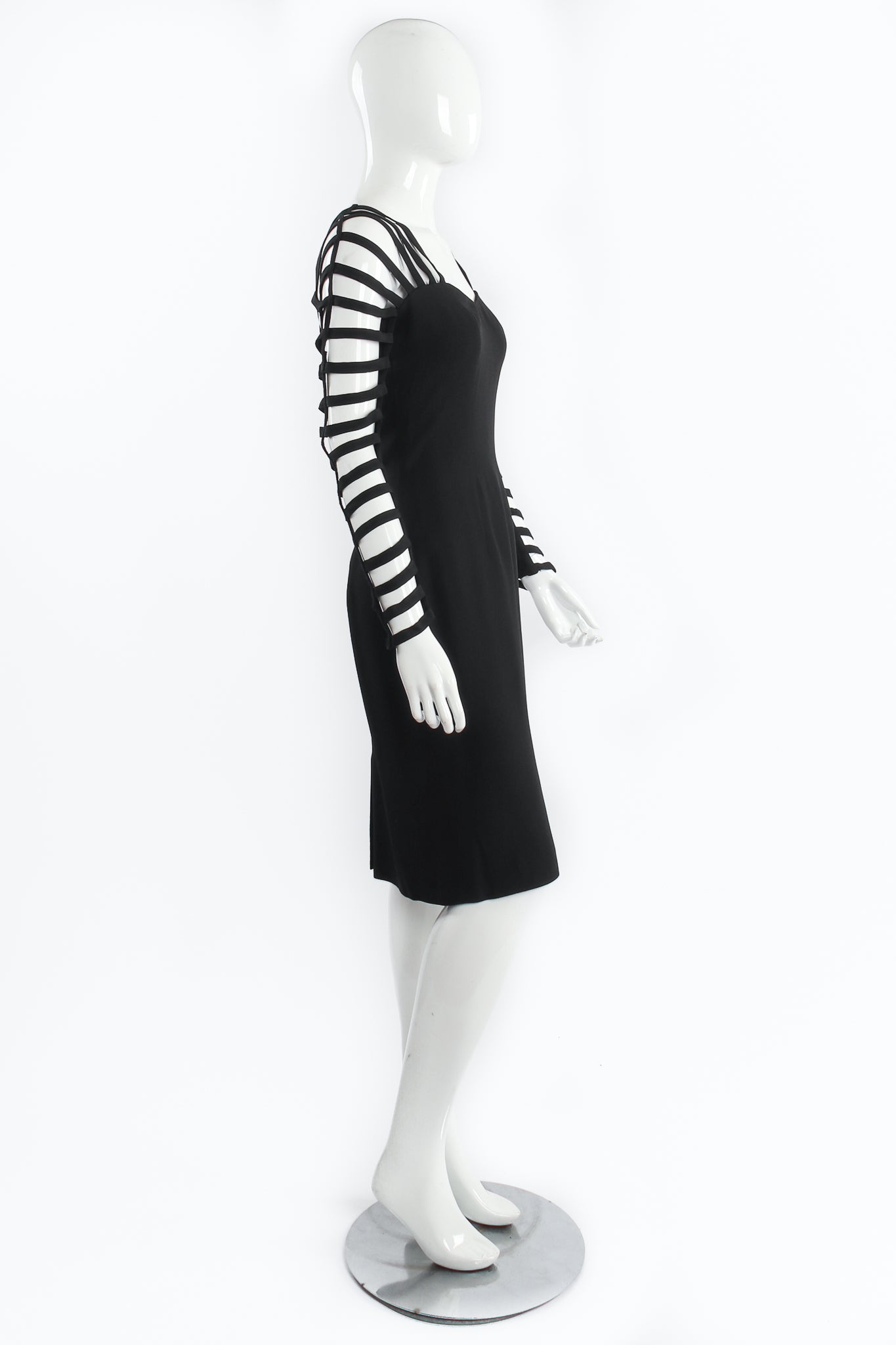 Vintage Sophie Sitbon Strappy Cage Cocktail Sheath Dress on Mannequin side at Recess Los Angeles