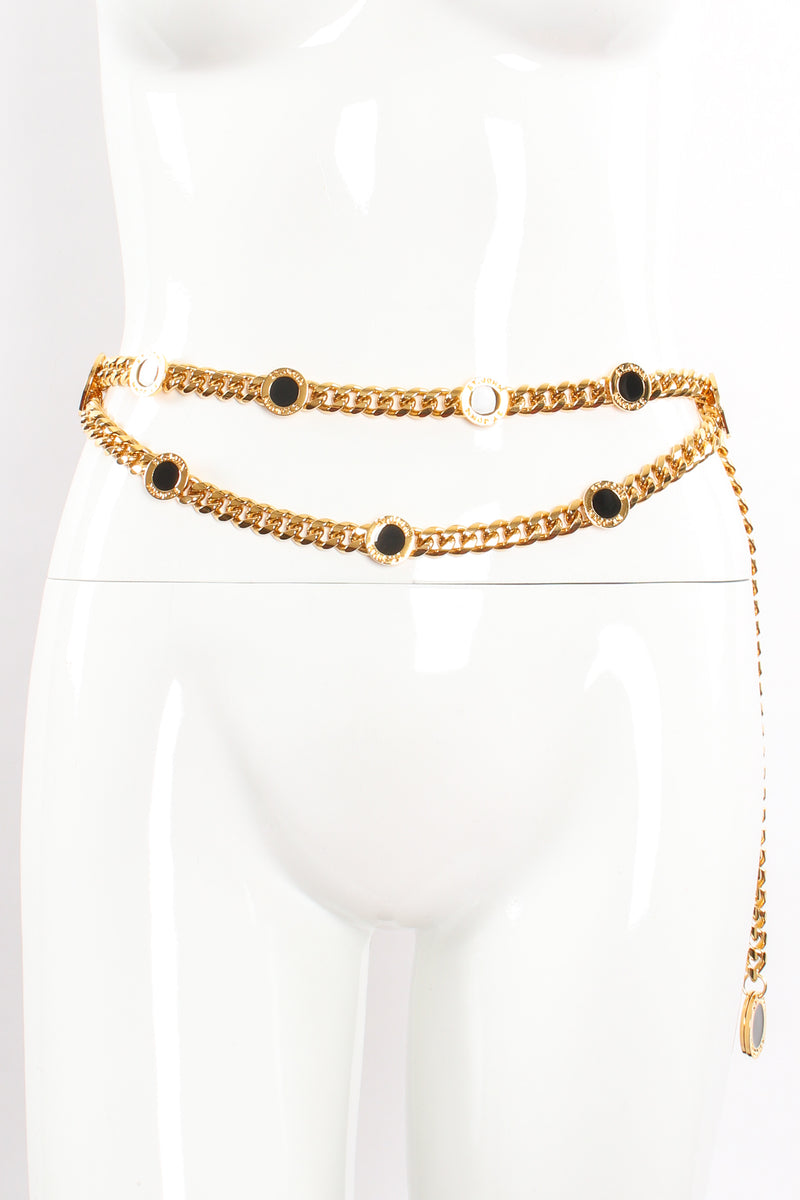 Vintage St. John Draped Enamel Coin Chain Belt on mannequin at Recess Los Angeles