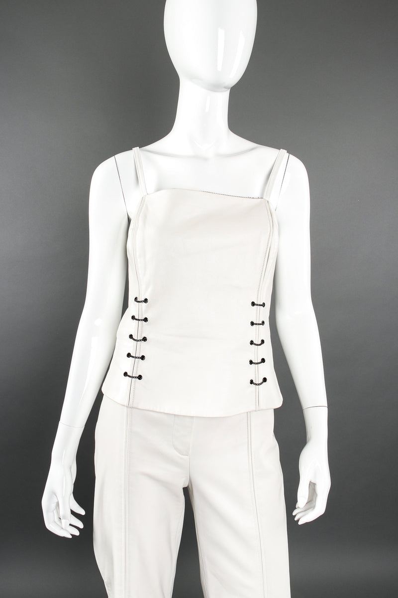 Vintage St. John Chained Leather Tank & Pant Set on mannequin front crop at Recess LA