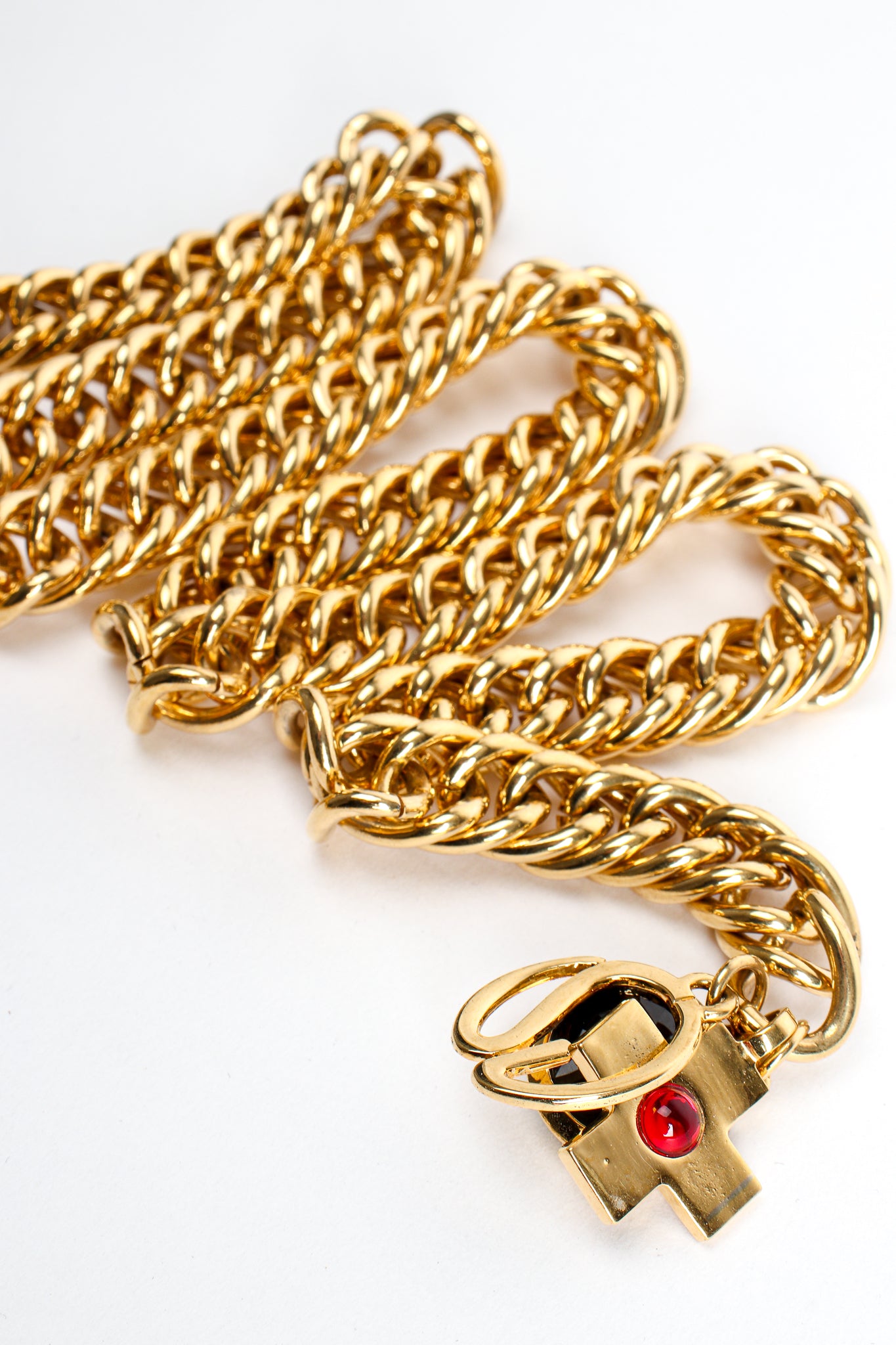 Vintage St John Logo Charm Chain Belt chain detail at Recess Los Angeles