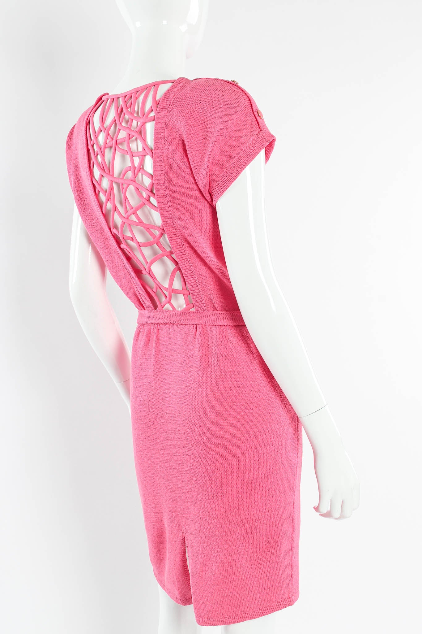 Vintage St. John Open Back Web Weave Knit Dress mannequin close back angle  @ Recess Los Angeles