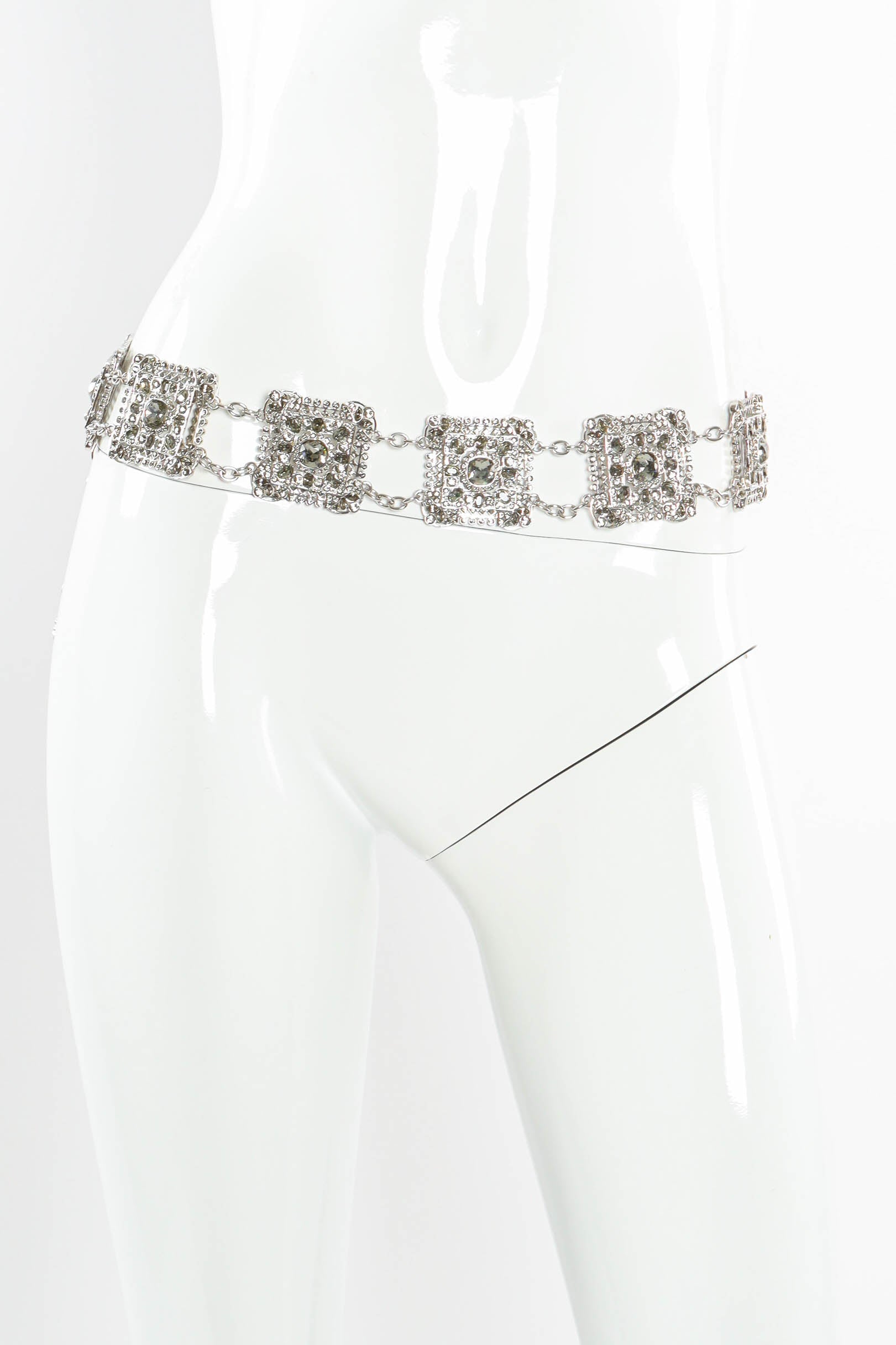 Vintage St. John Black Crystal Metal Belt on mannequin @ Recess Los Angeles