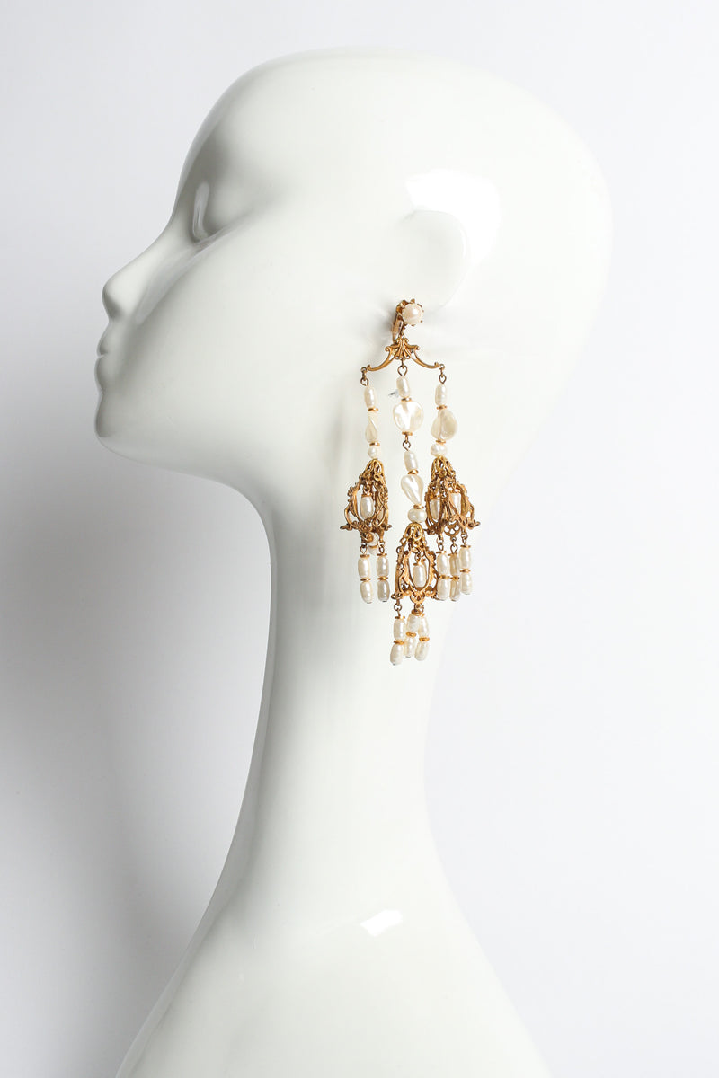 Vintage Stanley Hagler Baroque Pearl Chandelier Earrings on mannequin @ Recess LA