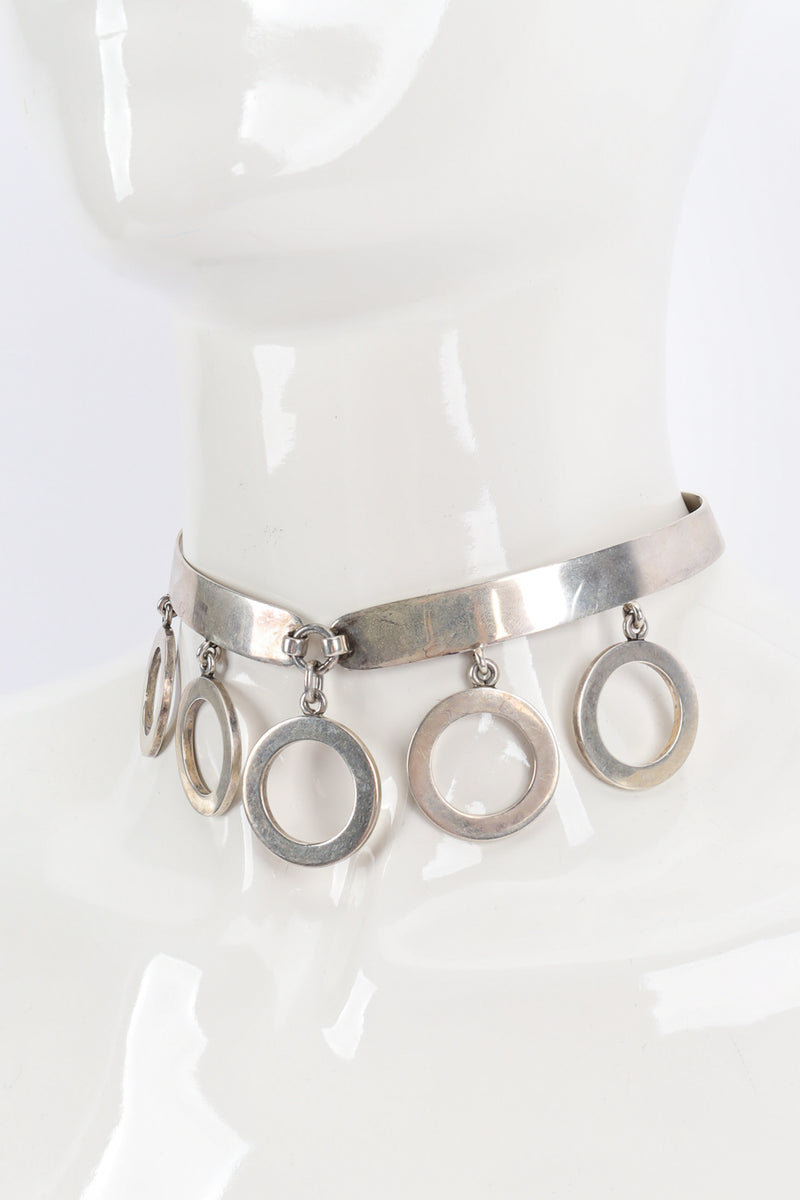 Silver industrial o-ring drop choker necklace clasped photo on mannequin. @recessla