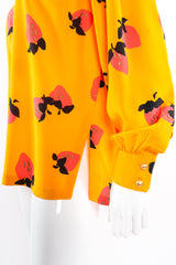 Vintage Escada Graphic Strawberry Print Blouse on Mannequin sleeve cuff at Recess Los Angeles