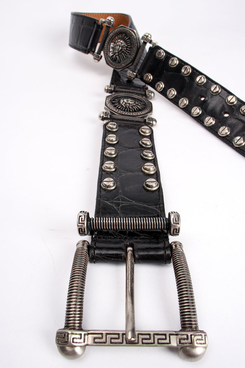 Vintage Streets Ahead  Medusa Leather Screw Stud Belt buckle detail at Recess Los Angeles